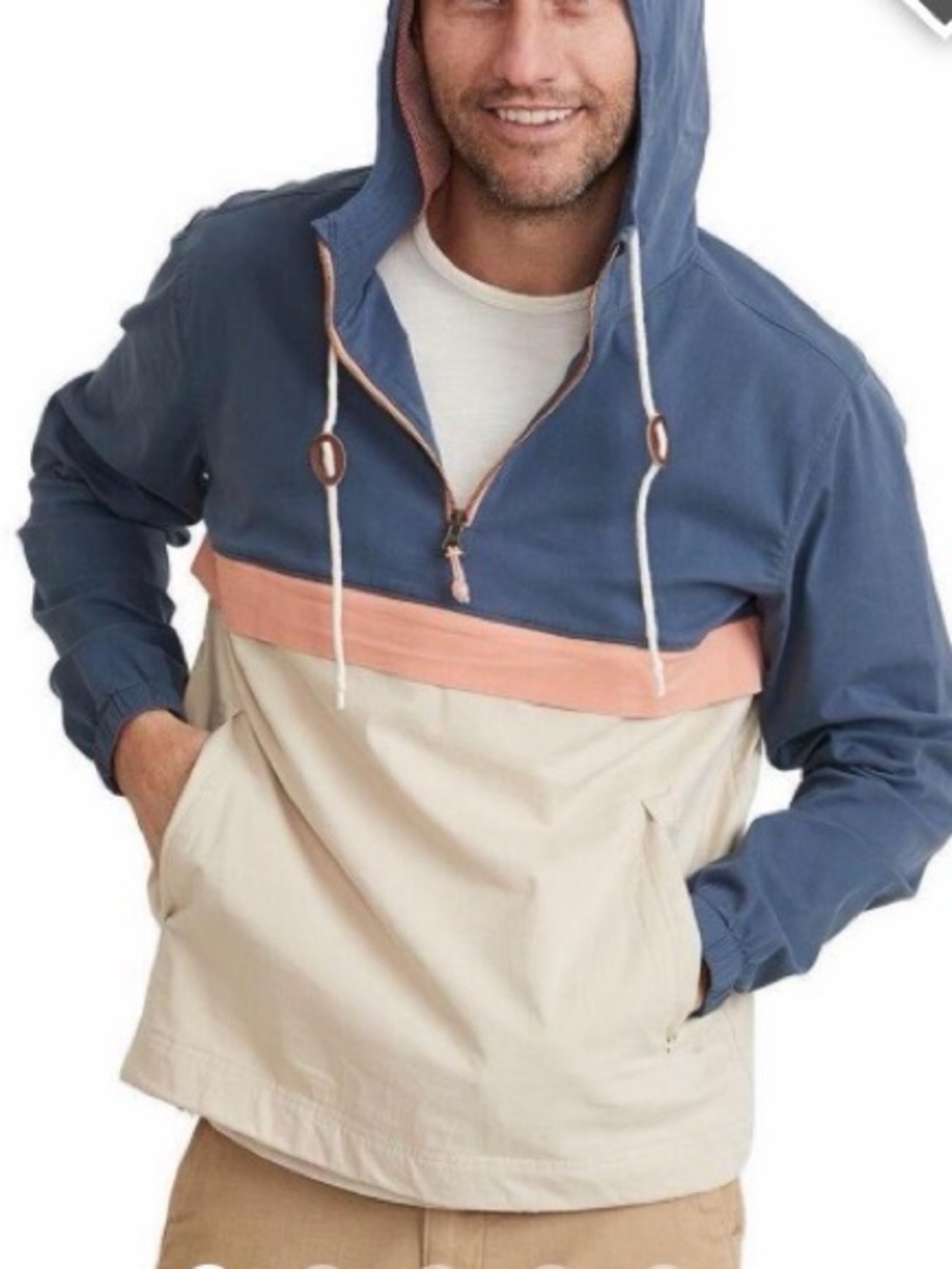 Marine Layer Colorblock Pullover Windbreaker in Blue, Peach & Cream